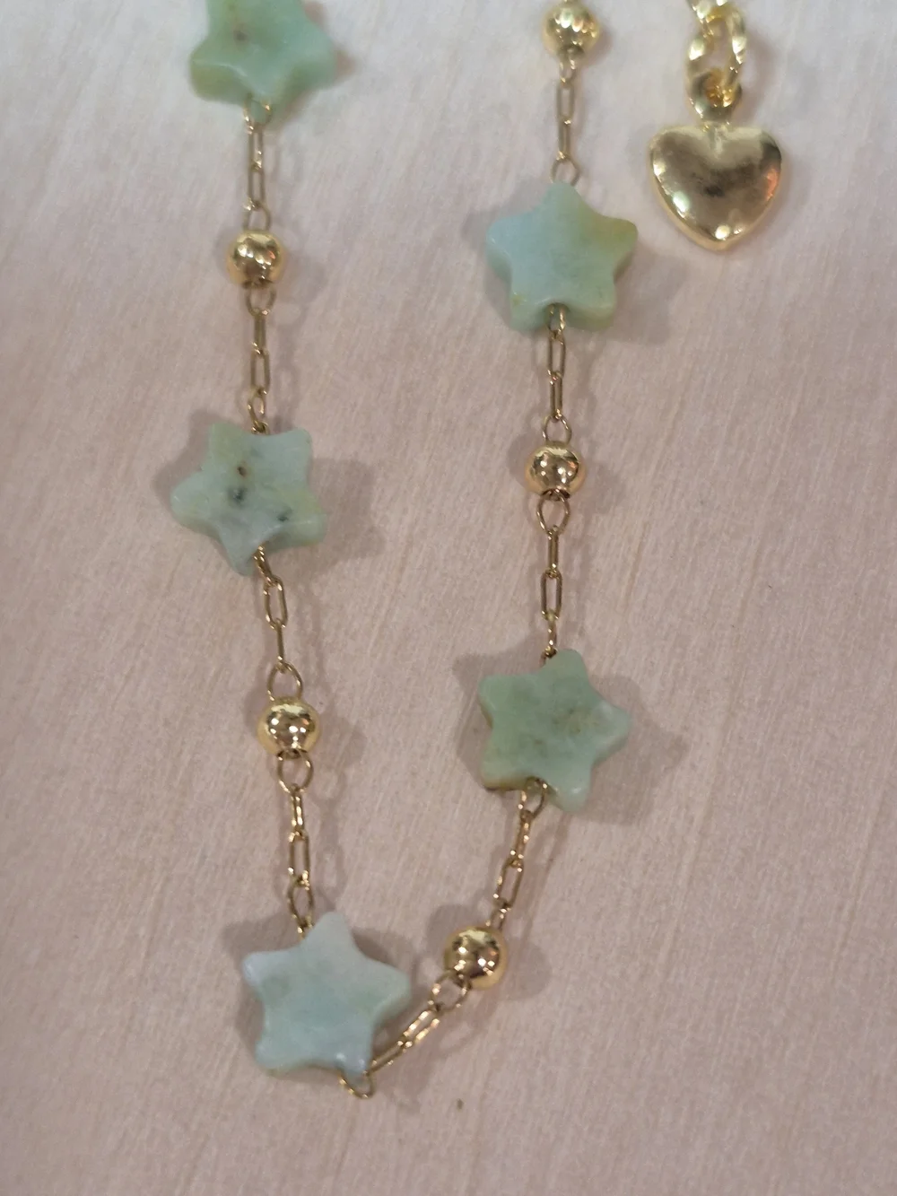 💚⭐️NEW💚⭐️ PRETTY!! SS Micro PaperClipGREEN OPAL FacetedNat. Stone Star Braclet
